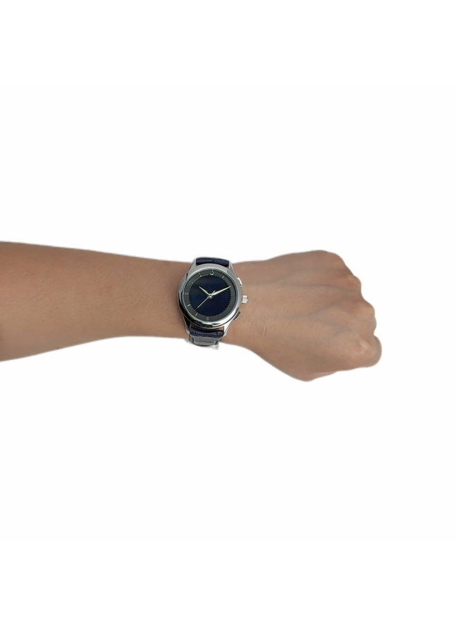 ساعة ذات قرص دائري مزدوج العرض تناظري ورقمي مع حزام جلدي أزرق وقرص أسود ساعة ذات طراز بسيط وعصري WW-22SBL-LS - Image 4